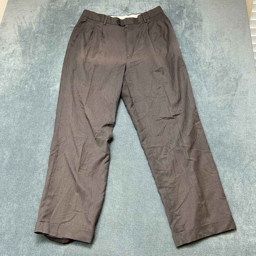 Braggi By Louis Raphael Dress Pants Mens 31x29.5 Brown Pleated Hem Cuffed Hem